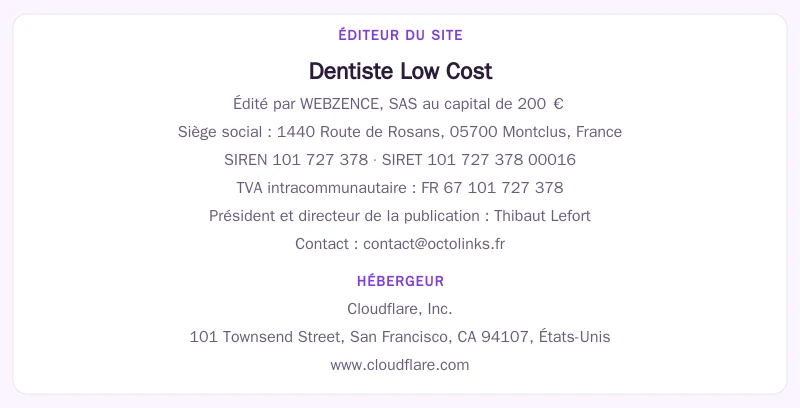 Coordonnées légales de l&rsquo;éditeur et de l&rsquo;hébergeur du site