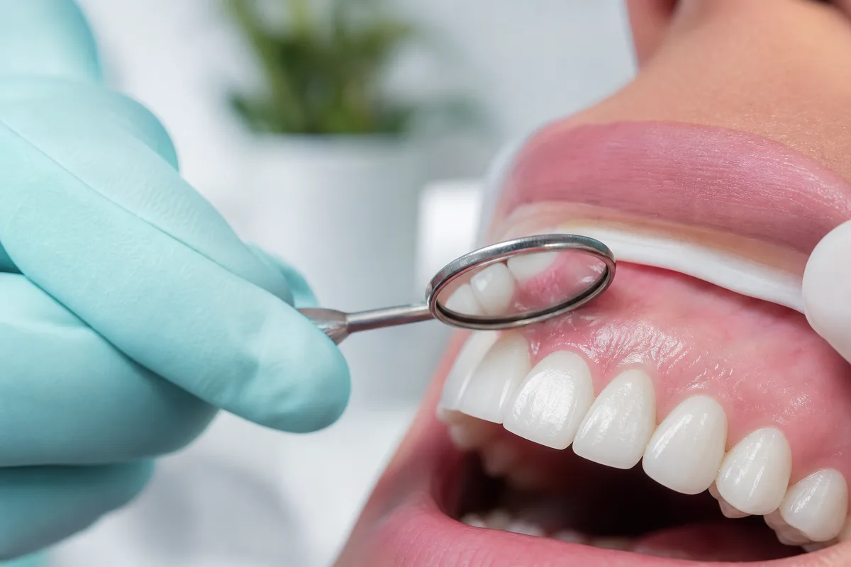 Contrôle du bord gingival de facettes dentaires à l&rsquo;aide d&rsquo;un miroir dentaire
